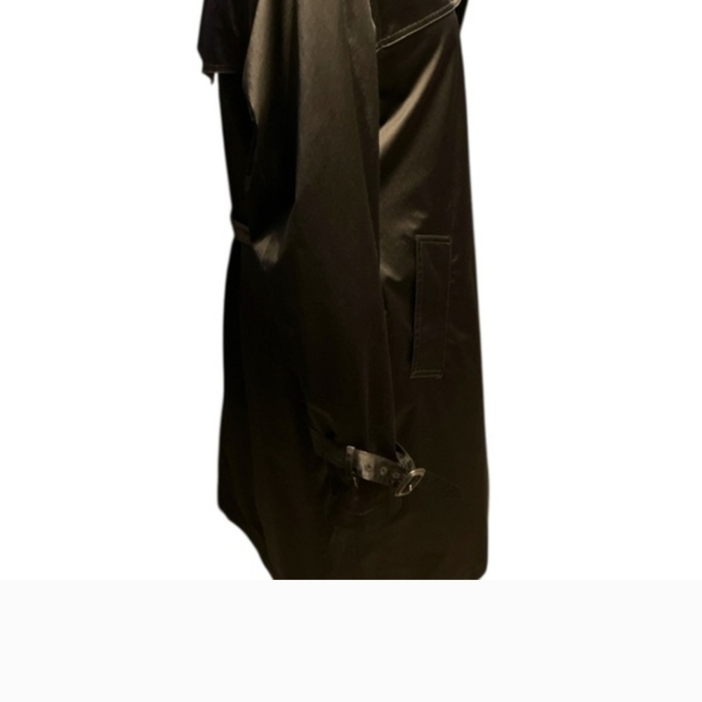 Dana Buchman Black Trench Coat with Animal Print Lining And Tie - Picture 6 of 14